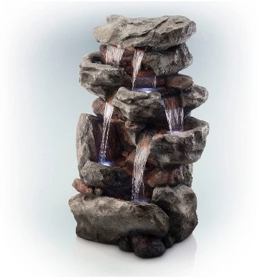 52" Resin Rainforest Rock Tiered Fountain With LED Lights Bronze - Alpine Corporation 4 52" Resin Rainforest Rock Tiered Fountain With LED Lights Bronze - Alpine Corporation - Image 2