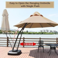Costway 11FT Outdoor Cantilever Offset Hanging Umbrella W/ Base Wheel -Garden Promotional Store GUEST 466c8b1f 4901 4a6b abcf 846cea5f9526