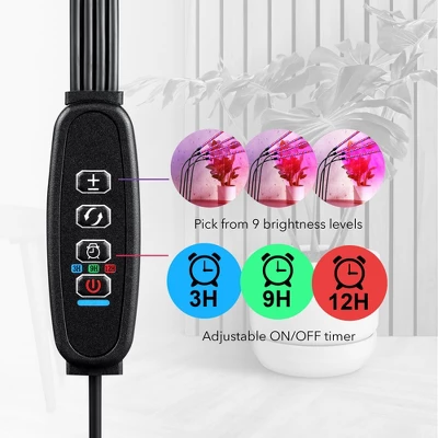 Dartwood LED Grow Lights For Indoor Plants With Red Blue Spectrum - Plant Grow Light With 9 Brightness Levels, Auto On Off Function (2 Pack) 6 Dartwood LED Grow Lights For Indoor Plants With Red Blue Spectrum - Plant Grow Light With 9 Brightness Levels, Auto On Off Function (2 Pack) - Image 4