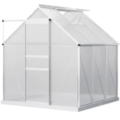 Outsunny Aluminum Greenhouse, Polycarbonate Walk-in Garden Greenhouse Kit With Adjustable Roof Vent, Rain Gutter And Sliding Door For Winter, Silver -Garden Promotional Store GUEST 472d6079 438f 49e9 a3b8 20395c8cb30f