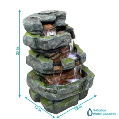 Sunnydaze Decor Sunnydaze 24"H Electric Polyresin And Fiberglass Tiered Stone Waterfall Outdoor Water Fountain With LED Lights -Garden Promotional Store GUEST 48989b44 98cf 42fb ad5b 10ab6f172804