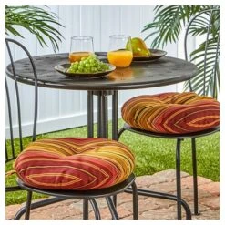 Set Of Two 15" Outdoor Bistro Chair Cushions Kinnabari Stripe - Kensington Garden