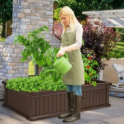 Costway 48''x24'' Raised Garden Bed Rectangle Plant Box Planter Flower Vegetable Brown 6 Costway 48''x24'' Raised Garden Bed Rectangle Plant Box Planter Flower Vegetable Brown - Image 4