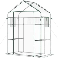 Outsunny Outdoor Walk-in Mini Greenhouse With Mesh Door & Windows, Small Portable Garden Hot House With 6 Shelves, Trellis, & Plant Labels -Garden Promotional Store GUEST 4eff9ab5 d8ce 4aa4 a82d f5764ed7236b