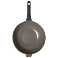 Goodful 12.5" Cast Aluminum, Ceramic Wok Stir-Fry Pan With Side Handle And Long Handle (No Lid) Charcoal