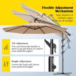 Costway 10' Hanging Solar LED Umbrella Patio Sun Shade Offset Market W/Base Beige -Garden Promotional Store GUEST 4f5d0f1b 23a1 4818 b4eb 8f0aa076ed20