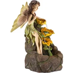 John Timberland Garden Fairy With Sunflowers Modern Cascading Outdoor Floor Water Fountain With LED Light 26" For Yard Garden Patio Home Deck Porch -Garden Promotional Store GUEST 52a5b76a eca2 48e0 a0da c9c8a10769fd