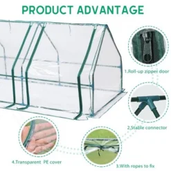 Aoodor 9 Ft. X 3 Ft. X 3 Ft. Mini Outdoor Greenhouse Three Zipped Doors