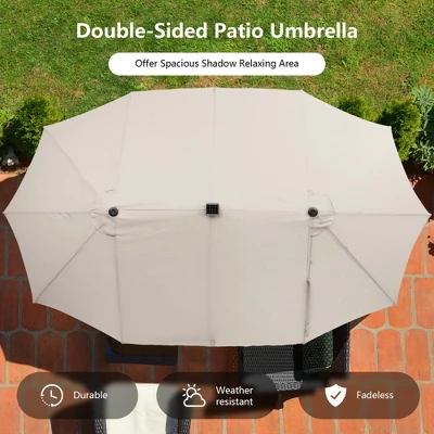 Costway Outdoor 15' Double-Sided Patio Umbrella 48 Solar LED Lights Crank & Base 5 Costway Outdoor 15' Double-Sided Patio Umbrella 48 Solar LED Lights Crank & Base - Image 3