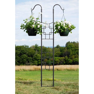 Achla Designs 83.5" Square-on-Square Modern Double Pole Iron Garden Trellis Graphite Powder Coat Finish 4 Achla Designs 83.5" Square-on-Square Modern Double Pole Iron Garden Trellis Graphite Powder Coat Finish - Image 2