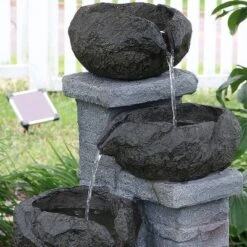 Sunnydaze Decor Sunnydaze Outdoor Polyresin Solar Powered Stone Bowls Water Fountain With LED Lights And Backup Battery - 30" -Garden Promotional Store GUEST 57c06862 53b0 4cf3 ab4a fc0baf3ab6aa