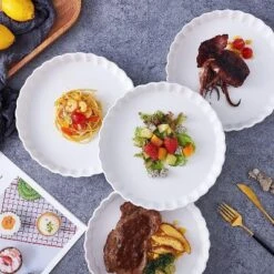 Bruntmor 10" Porcelain Ceramic Pie Pan For Baking Apple Pie, White Set Of 4