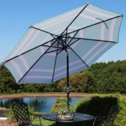 Sunnydaze Decor Sunnydaze Outdoor Aluminum Patio Umbrella With Solar LED Lights, Tilt, And Crank - 9' -Garden Promotional Store GUEST 59e82b58 5f0b 4340 b3f6 5b833597bdfb