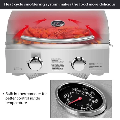 Costway 2 Burner Portable BBQ Table Top Propane Gas Grill Stainless Steel 7 Costway 2 Burner Portable BBQ Table Top Propane Gas Grill Stainless Steel - Image 5