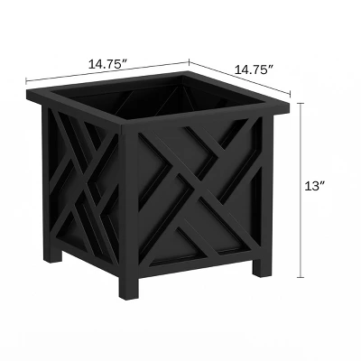Lattice Design Planter Box – 14.75-Inch-Square Decorative Outdoor Flower Or Plant Pot – Front Porch, Patio, And Garden Decor By Nature Spring (Black) 3 Lattice Design Planter Box – 14.75-Inch-Square Decorative Outdoor Flower Or Plant Pot – Front Porch, Patio, And Garden Decor By Nature Spring (Black)
