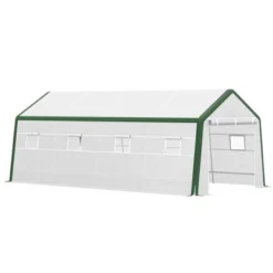 Outsunny 20' X 10' X 8' Heavy-duty Greenhouse, Walk-in Hot House With Windows And Roll Up Door, PE Cover, Steel Frame -Garden Promotional Store GUEST 5c508594 a65e 4e7f 9388 5441ec7ff2f7