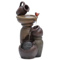 LuxenHome Rustic Brown Resin Pitcher And Urns Birdbath Bowl Outdoor Fountain -Garden Promotional Store GUEST 5d387de4 5fd0 4e6b 8441 264db431a411