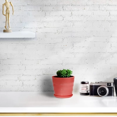 Unique Bargains Parterre Farm Home Plastic Round Design With Tray Flower Cactus Planters Red 1 Pc 5 Unique Bargains Parterre Farm Home Plastic Round Design With Tray Flower Cactus Planters Red 1 Pc - Image 3