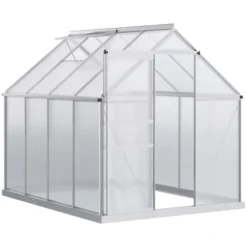 Outsunny Aluminum Greenhouse, Polycarbonate Walk-in Garden Greenhouse Kit With Adjustable Roof Vent, Rain Gutter And Sliding Door For Winter, Silver -Garden Promotional Store GUEST 68e68aae 4eea 4da2 abe5 282022e7a955