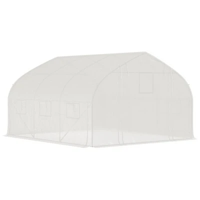 Outsunny Walk-in Tunnel Greenhouse With Zippered Mesh Doors & Roll-up Sidewalls, Upgraded Hot House, White, 11.5' X 10' X 6.5' 6 Outsunny Walk-in Tunnel Greenhouse With Zippered Mesh Doors & Roll-up Sidewalls, Upgraded Hot House, White, 11.5' X 10' X 6.5' - Image 4