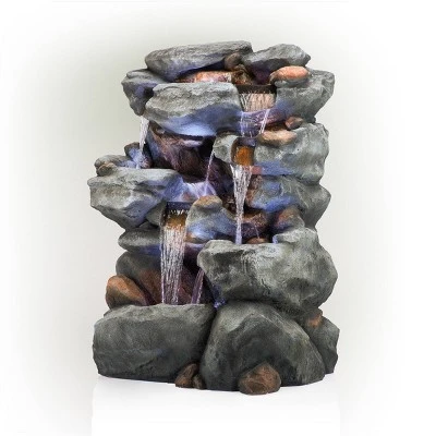 54" Resin 5-Tier Rock Fountain With LED Lights Dark Brown - Alpine Corporation 5 54" Resin 5-Tier Rock Fountain With LED Lights Dark Brown - Alpine Corporation - Image 3
