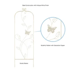 Garden Trellis-For Climbing Plants- 46-Inch White Decorative Leafy Vine & Butterfly Metal Panel-For Roses, Vegetable Plants & Flowers By Pure Garden -Garden Promotional Store GUEST 70aa87e4 dd58 4419 9173 0590efb9e093