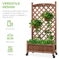 Best Choice Products 60in Mobile Wood Planter Box & Diamond Lattice Trellis, W/ Drainage Holes, Optional Wheels - Walnut 12 Best Choice Products 60in Mobile Wood Planter Box & Diamond Lattice Trellis, W/ Drainage Holes, Optional Wheels - Walnut -Garden Promotional Store GUEST 761e43c2 3159 41ec 8967 e982ecc2a16f
