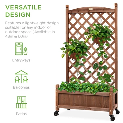 Best Choice Products 60in Mobile Wood Planter Box & Diamond Lattice Trellis, W/ Drainage Holes, Optional Wheels - Walnut 7 Best Choice Products 60in Mobile Wood Planter Box & Diamond Lattice Trellis, W/ Drainage Holes, Optional Wheels - Walnut - Image 5