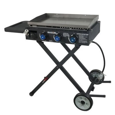 Razor Griddle Portable 3-Burner 30,000 BTU Gas Flattop Grill & Griddle Combo With 25" X 16" Cooking Surface Area, Foldable Cart & Side Shelf, Black 6 Razor Griddle Portable 3-Burner 30,000 BTU Gas Flattop Grill & Griddle Combo With 25" X 16" Cooking Surface Area, Foldable Cart & Side Shelf, Black - Image 4