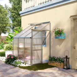 Outsunny 6' X 4' Aluminum Lean-to Greenhouse Polycarbonate Walk-in Garden Greenhouse With Adjustable Roof Vent, Rain Gutter And Sliding Door 8 Outsunny 6' X 4' Aluminum Lean-to Greenhouse Polycarbonate Walk-in Garden Greenhouse With Adjustable Roof Vent, Rain Gutter And Sliding Door -Garden Promotional Store GUEST 76eb9ace 269b 4003 ad0e 91daccd2e387