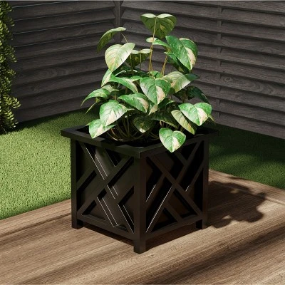 Lattice Design Planter Box – 14.75-Inch-Square Decorative Outdoor Flower Or Plant Pot – Front Porch, Patio, And Garden Decor By Nature Spring (Black) 4 Lattice Design Planter Box – 14.75-Inch-Square Decorative Outdoor Flower Or Plant Pot – Front Porch, Patio, And Garden Decor By Nature Spring (Black) - Image 2