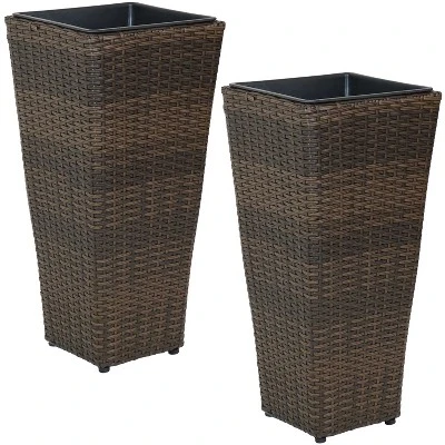 Sunnydaze Decor Sunnydaze Modern Decorative Standing Square Polyrattan Planter Containers - Brown - 2-Pack 8 Sunnydaze Decor Sunnydaze Modern Decorative Standing Square Polyrattan Planter Containers - Brown - 2-Pack - Image 6