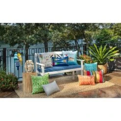 Resort Stripe Outdoor Bench Cushion Blue - Pillow Perfect
