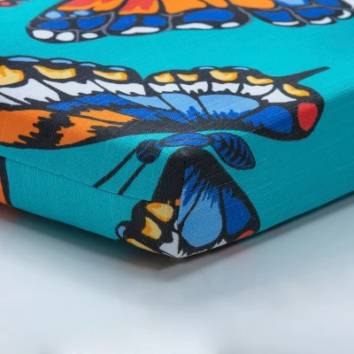 18" X 45" Butterfly Garden Outdoor/Indoor Bench Cushion Turquoise - Pillow Perfect 3 18" X 45" Butterfly Garden Outdoor/Indoor Bench Cushion Turquoise - Pillow Perfect
