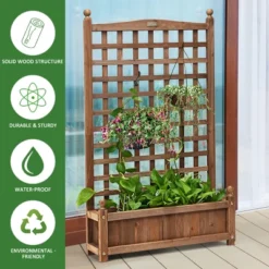 Costway Solid Wood Planter Box With Trellis Weather-Resistant Outdoor 25''x11''x48'' -Garden Promotional Store GUEST 7d184561 68aa 4c15 bae3 eed1f183db6d
