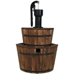 Sunnydaze Decor Sunnydaze 34"H Electric Fir Wood 2-Tier Farmhouse Barrel With Metal Decorative Hand Pump Outdoor Water Fountain -Garden Promotional Store GUEST 7e4cf15b f13c 417a a81d 126e81ccab38