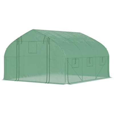 Outsunny Walk-in Tunnel Greenhouse With Zippered Mesh Doors & Roll-up Sidewalls, Upgraded Hot House, Green, 11.5' X 10' X 6.5' 6 Outsunny Walk-in Tunnel Greenhouse With Zippered Mesh Doors & Roll-up Sidewalls, Upgraded Hot House, Green, 11.5' X 10' X 6.5' - Image 4