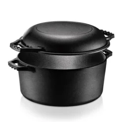 NutriChef 2-in-1 Pre-Seasoned Non-Stick Cast Iron Double Dutch Oven And Skillet Lid