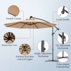 Costway 10' Hanging Solar LED Umbrella Patio Sun Shade Offset Market W/Base Beige -Garden Promotional Store GUEST 81d41698 35bb 4482 ae6b 969cae35df4e