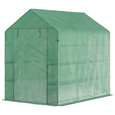 Outsunny 84.25" X 56.25" X 76.75" Walk-in Greenhouse, 3-Tier Shelves, Steel Frame Hot House, Roll-Up Zipper Door For Flowers, Vegetables, Green 5 Outsunny 84.25" X 56.25" X 76.75" Walk-in Greenhouse, 3-Tier Shelves, Steel Frame Hot House, Roll-Up Zipper Door For Flowers, Vegetables, Green - Image 3