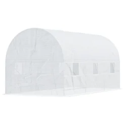 Outsunny 15' X 7' X 7' Walk-In Tunnel Greenhouse, Large Garden Hot House Kit With 6 Roll-up Windows & Roll Up Door, Steel Frame, White -Garden Promotional Store GUEST 85adfd04 571d 4c30 87e1 5afc25a544e9