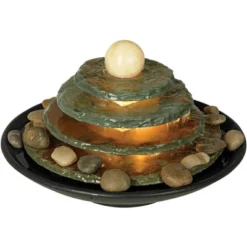 John Timberland Pyramid Rustic Zen 4 Tier Pyramid Indoor Tabletop Water Fountain With Light 10" For Table Office Desk Bedroom Living Room Relaxation -Garden Promotional Store GUEST 88cca3b3 0f7f 4403 a4df b0ab13973afa