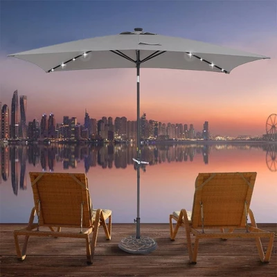 10' X 6.5' Solar LED Patio Umbrella With Tilt And Crank Lift Gray - Wellfor 12 10' X 6.5' Solar LED Patio Umbrella With Tilt And Crank Lift Gray - Wellfor - Image 10