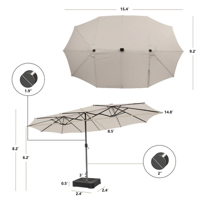 Costway Outdoor 15' Double-Sided Patio Umbrella 48 Solar LED Lights Crank & Base 3 Costway Outdoor 15' Double-Sided Patio Umbrella 48 Solar LED Lights Crank & Base