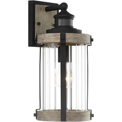 John Timberland Stan Rustic Farmhouse Outdoor Wall Light Fixture Gray Faux Wood Black Motion Sensor 15 1/2" Clear Ribbed Glass For Post Exterior Barn 7 John Timberland Stan Rustic Farmhouse Outdoor Wall Light Fixture Gray Faux Wood Black Motion Sensor 15 1/2" Clear Ribbed Glass For Post Exterior Barn - Image 5