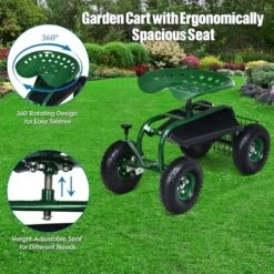 Costway Garden Cart Rolling Work Seat W/ Tool Tray Basket Green -Garden Promotional Store GUEST 906d408a 9a10 4de6 99dc 5cd307798895