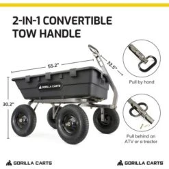 Gorilla Carts 1500 Pound Capacity Super Heavy Duty Poly Yard Garden Steel Dump Utility Wheelbarrow Wagon Cart With 2 In 1 Towing ATV Handle, Black -Garden Promotional Store GUEST 9187b64c 2ea7 4129 9d25 a90bbe08ec07