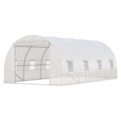 Outsunny Steel Frame Walk-In Tunnel Greenhouse, Large Garden Hot House Kit With 8 Roll-up Windows & Roll Up Door, White -Garden Promotional Store GUEST 92e8e9dc b1d5 46d9 9b01 b7e4d670763e
