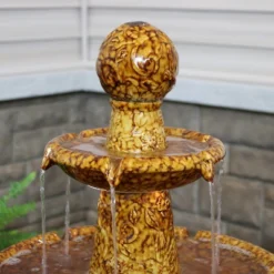 Sunnydaze Decor Sunnydaze 43"H Electric Ceramic 3-Tier Floral Motif Outdoor Water Fountain With LED Lights -Garden Promotional Store GUEST 94efa30c d328 46a8 8c23 b05c51ad01e5