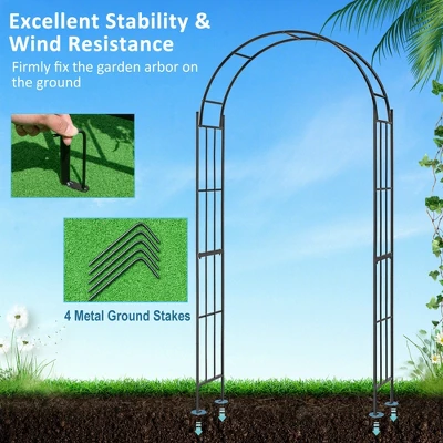 Costway Garden Arch Arbor Trellis Pergola 7.5 Ft Metal Archway For Climbing Plants Party 9 Costway Garden Arch Arbor Trellis Pergola 7.5 Ft Metal Archway For Climbing Plants Party - Image 7